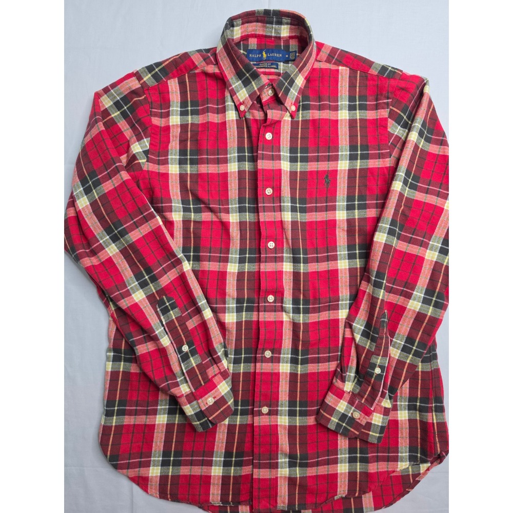 Ralph Lauren Performance Flannel Shirt Men's M Red Plaid Classic Fit Button-Down